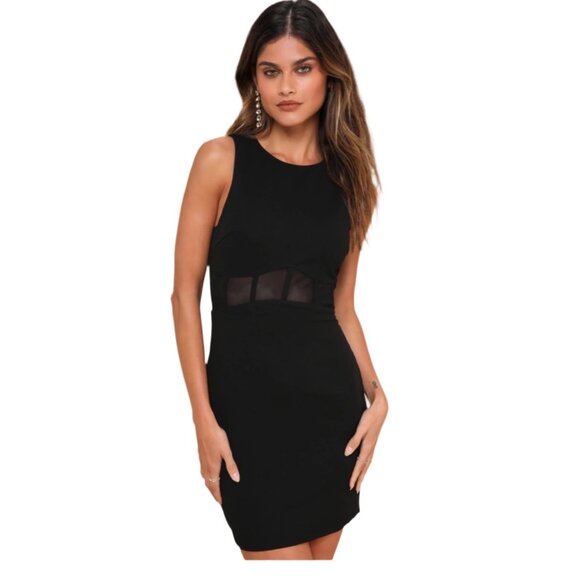 Lulu’s Dresses & Skirts - NWT Lulu’s Black Bodycon Mini Dress Sheer Mesh Waist Black Size Medium